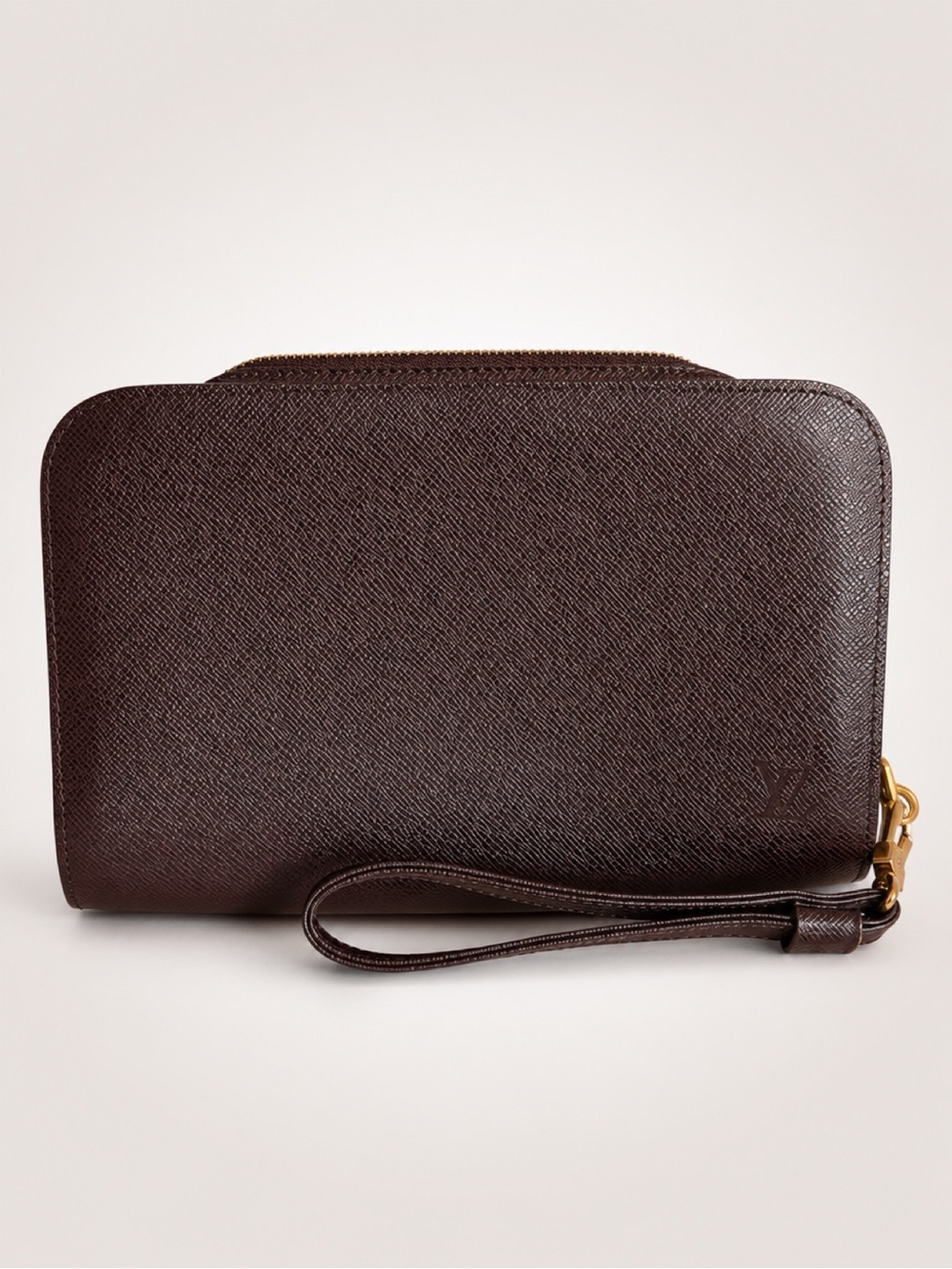 Vintage Louis Vuitton Taiga Leather Zip Around Wallet Wristlet Brown